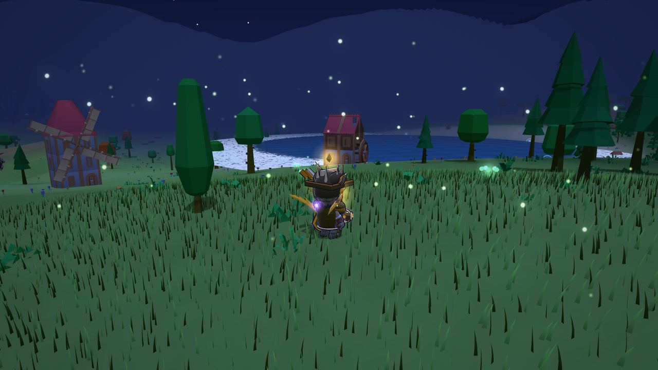 Lake, windmill and pine forest in the Kael Wilds at night